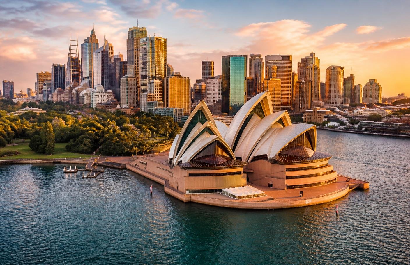 Sydney harbour skyline at sunset